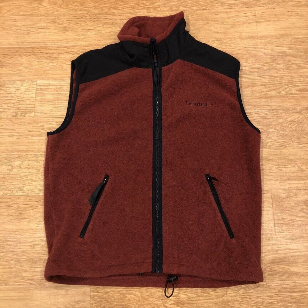 Vintage Timberland Men’s Large Vest Full Zip‎ MADE IN USA Zipper Pockets Maroon